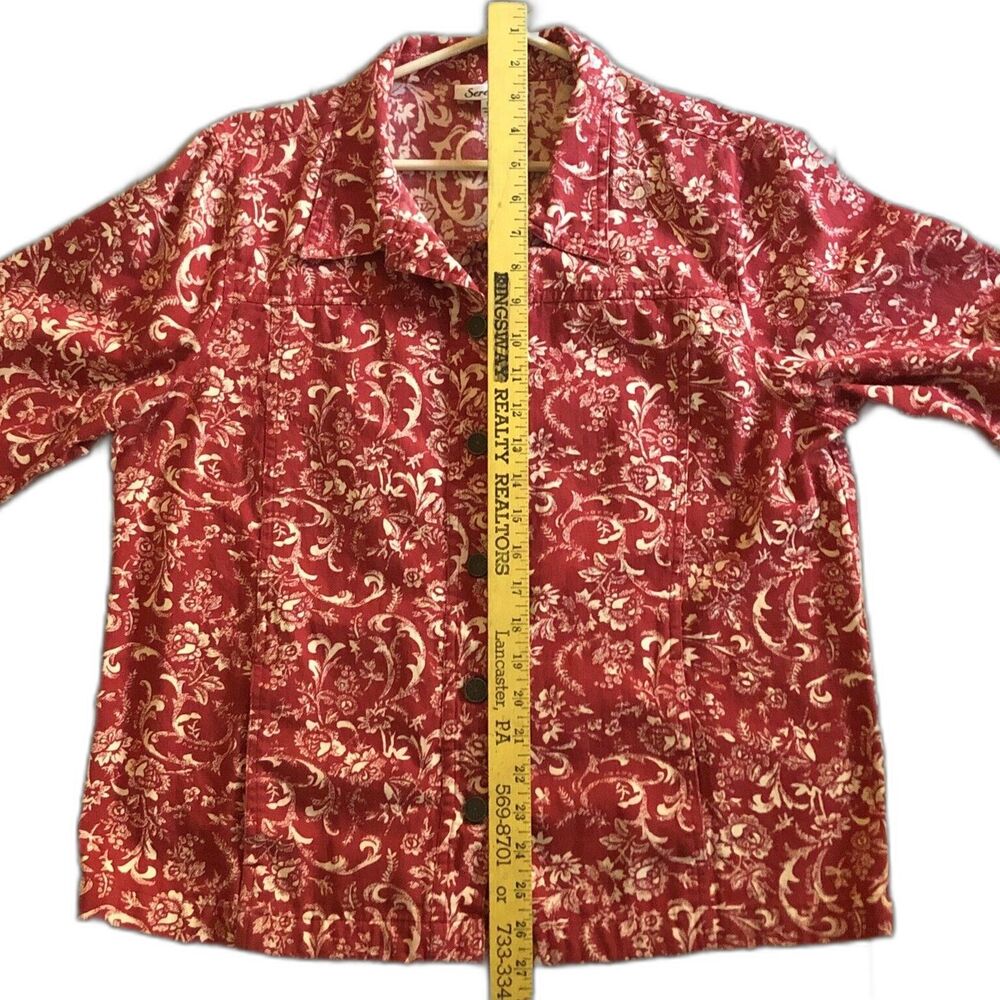 Serengeti Western Trucker Shacket Womens Sz L Red Bandana Floral Light Cotton - Picture 10 of 13